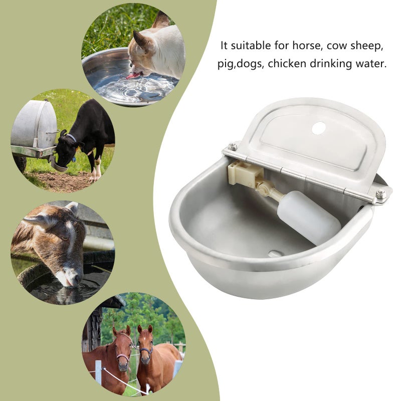NATGAI Automatic 304 Stainless Steel Waterer Bowl, Automatic Cow Drinking Water Bowl with Float Valve Water Trough Farm Grade for Horse Cattle Goat Sheep Dog (Without Drainage Hole) - Image 5